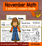 Thanksgiving November Math for 1st Grade - NO PREP Packet