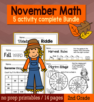 Preview of Thanksgiving November Math for 2nd Grade - NO PREP Packet
