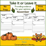 Thanksgiving & November Persuasive Writing Activity Take I