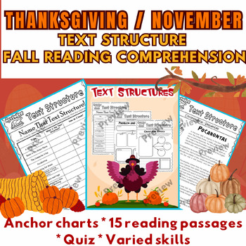 Preview of Thanksgiving/November Text Structure Worksheets Fall Reading Comprehensive