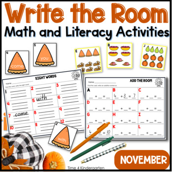 Preview of Thanksgiving November Write the Room Math and Literacy Activities