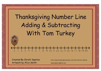 Preview of Thanksgiving Number Line Adding & Subtracting With Tom Turkey