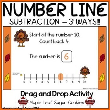 Preview of Thanksgiving - Number Line - Subtraction ***3 Different Skills***  Google Slides