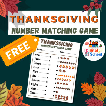 Preview of Thanksgiving Number Matching Game one to teen | Activities For Kids Prek-1st