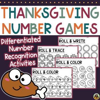 Preview of Thanksgiving Number Recognition Math Center Games | NO PREP November Dice Games