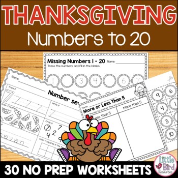 Preview of Thanksgiving Numbers Worksheets | Trace, Write & Count Numbers 1-20