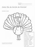 Thanksgiving Numbers and Colors- Color the Turkey in Spanish!