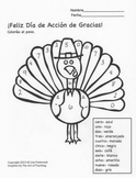Thanksgiving Numbers and Colors in Spanish- Color the Turkey!