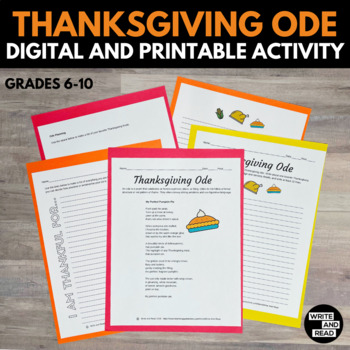 Preview of Thanksgiving Ode Writing Activity - Digital and Printable Poem Activity