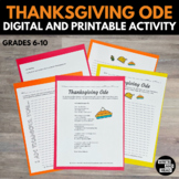 Thanksgiving Ode Writing Activity - Digital and Printable 