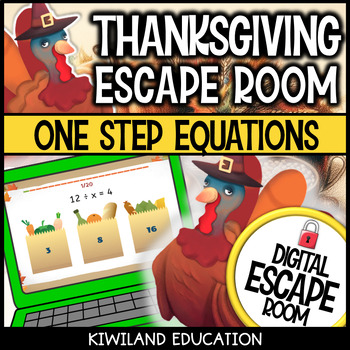 Preview of Thanksgiving One Step Equations Digital Escape Room Activity Game for Fall Math