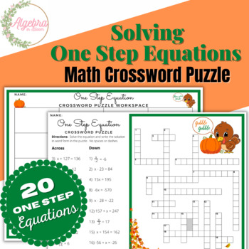 Preview of Thanksgiving One Step Equations // Math Crossword Puzzle