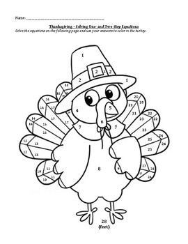 Thanksgiving One and Two Step Equations Turkey by Colleen Byrne | TPT