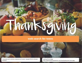 Preview of Thanksgiving Online Web Search for Teens - Fillable PDF