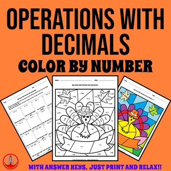 Preview of Thanksgiving Operations With Decimals Color by Number 4th 5th 6th Grades