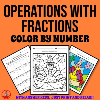 Preview of Thanksgiving Operations With Fractions Color by Number 3rd 4th 5th Grades