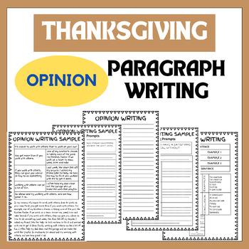 Preview of Thanksgiving Opinion Writing Prompts & Sample Model Paragraph