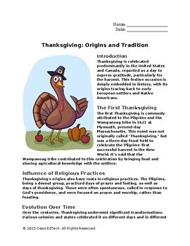 Preview of Thanksgiving: Origins and Tradition Worksheet!