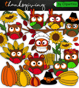 Preview of Thanksgiving Owl Clip Art/ Autumn clipart commercial use