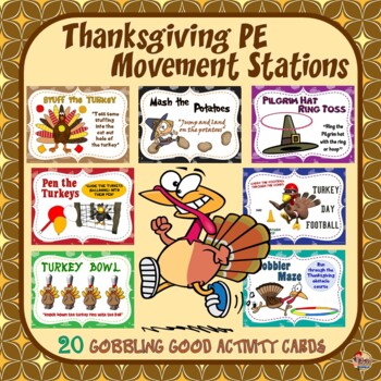 Preview of Thanksgiving PE Movement Stations- 20 "Gobbling Good" Activity Cards