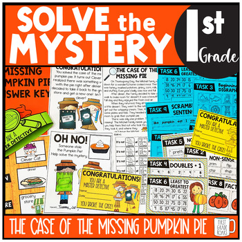 Preview of Thanksgiving PIE Solve the Mystery Math & ELA Task Card Activity | Google