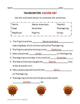 Preview of Thanksgiving Complete the Sentences, Thanksgiving Fun