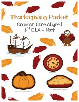 Preview of Thanksgiving Packet - NO PREP Holiday Work, Early Finishers, Centers ELA & Math