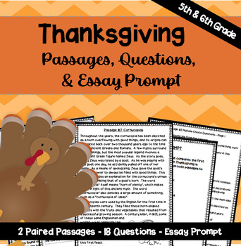 Preview of Thanksgiving Paired Passages with Questions & Essay Prompt - 5th & 6th Grade
