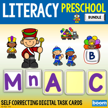 Preview of Thanksgiving Parade Literacy Boom Cards Preschool Bundle