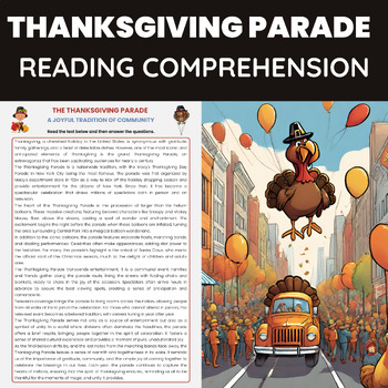 Preview of Thanksgiving Parade Reading Comprehension | Macy's Thanksgiving Day Parade