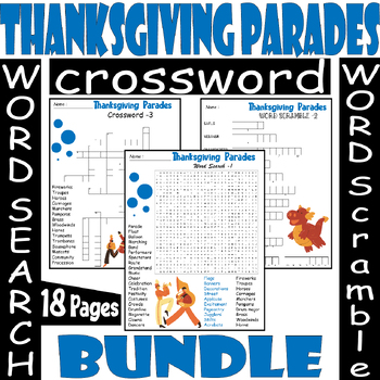 Thanksgiving Parades WORD SEARCH/SCRAMBLE/CROSSWORD BUNDLE PUZZLES