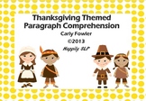Thanksgiving Paragraph Comprehension