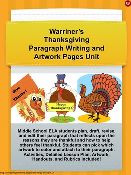 Preview of Thanksgiving Paragraph Writing and Artwork Pages Unit
