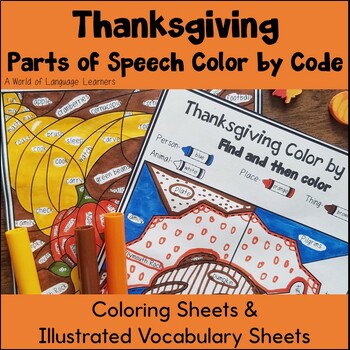 Preview of Thanksgiving Parts of Speech Color by Code