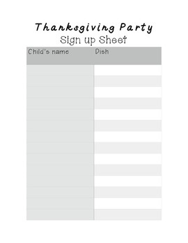 Thanksgiving Potluck Sign Up Sheet Worksheets Teaching Resources Tpt