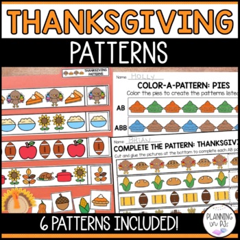 Preview of Thanksgiving Patterns Kindergarten Math Center | Worksheets & File Folder Game