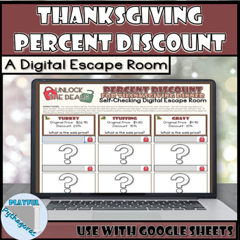 Preview of Thanksgiving Percent Discount Self-Checking Digital Escape Room Activity