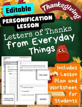 Preview of Thanksgiving Personification Thank You Gratitude Letters from Objects Fun ELA