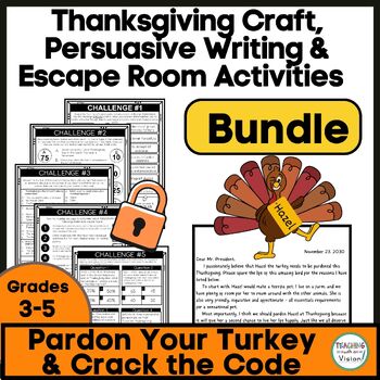 Preview of Thanksgiving Persuasive Writing & Escape Room Activities BUNDLE Grades 3-5