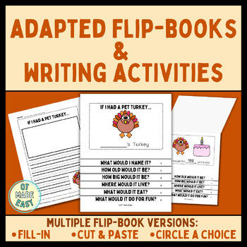 Preview of Thanksgiving Pet Turkey Flip book Adapted Writing Cut and Paste Activities