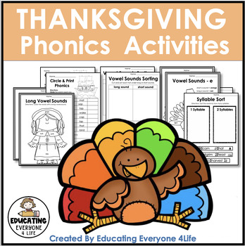 Preview of Thanksgiving Phonics Printable Activities