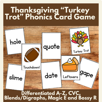 Preview of Thanksgiving Phonics Card Game or Activity for Literacy Centers in Grades K-2