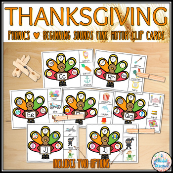 Preview of Thanksgiving Turkeys Phonics Clip Cards Fine Motor Literacy Centers Activity 
