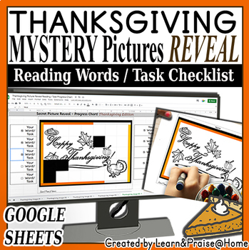 Preview of Thanksgiving Phonics Create your Own Words/Task List | Digital MYSTERY Pictures 