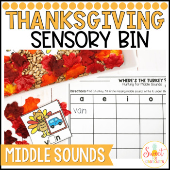 Preview of Thanksgiving Phonics Sensory Bin | Identifying Middle Sounds & Short Vowels