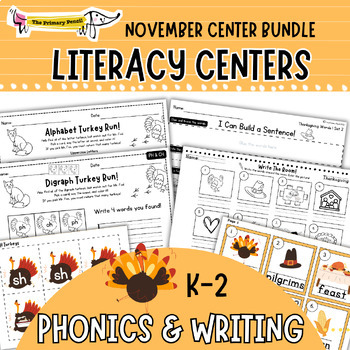 Preview of Thanksgiving Phonics & Writing Center Bundle | November K-2 Literacy Centers