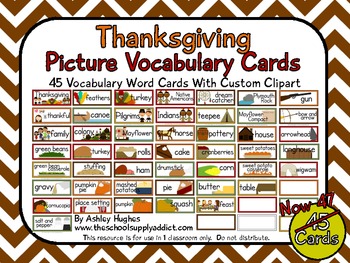Preview of 45 Thanksgiving Picture Vocabulary Cards [Ashley Hughes Design]