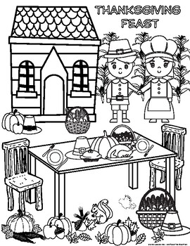 Preview of Thanksgiving Coloring Sheet and Writing Activity-Pilgrims
