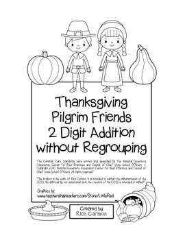 Preview of “Thanksgiving Pilgrim Friends Math” 2 Digit Addition No Regrouping! (black line)