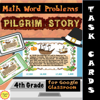 Preview of Thanksgiving Pilgrim Math Word Problems for Google Classroom: 4th Grade